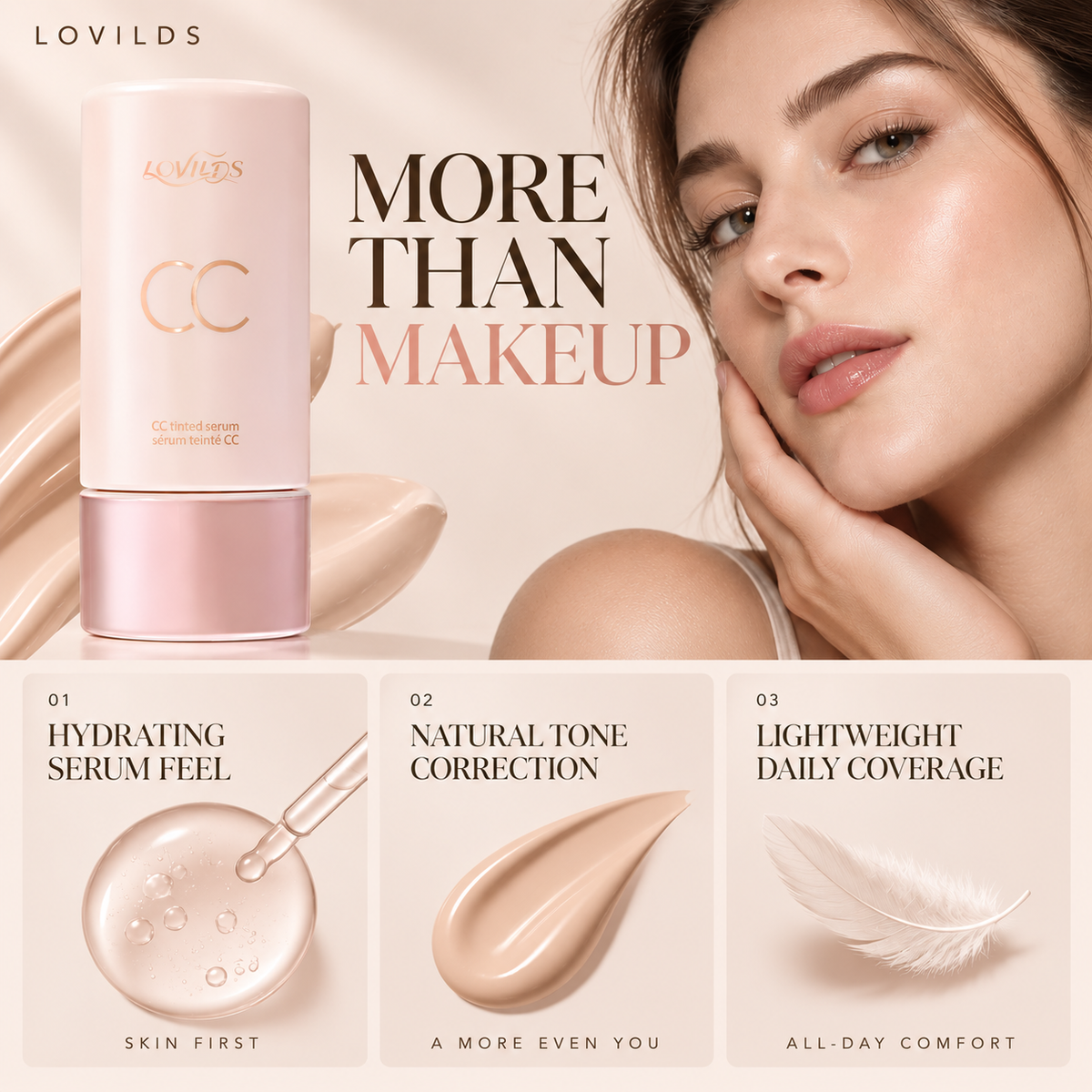 ✨ More Skin, Less Makeup – LOVILDS® CC Tinted Serum for Natural-Looking Coverage