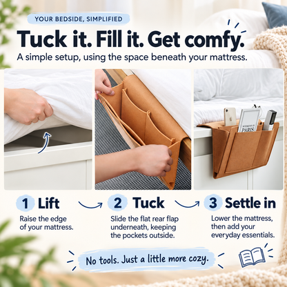 Multi-Pocket Bedside Caddy — Space-Saving Storage, No Tools Needed