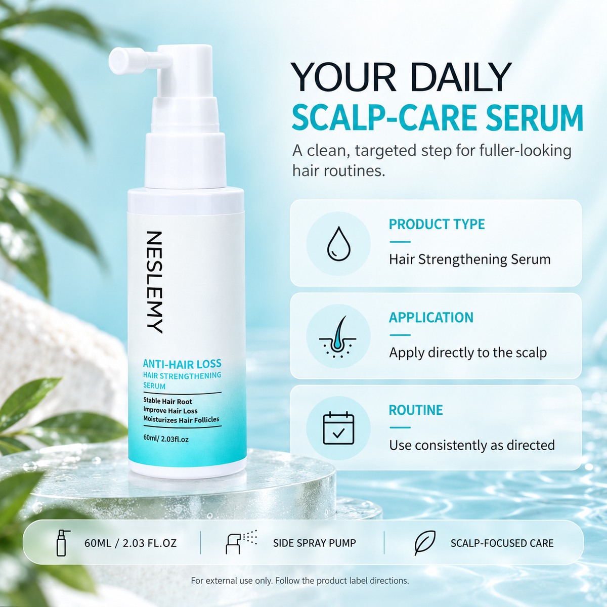 NESLEMY® 5% Minoxidil Hair Regrowth Treatment-Targeted scalp solution for thinning hair and gradual hair loss.