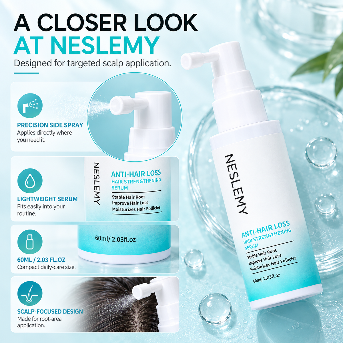 NESLEMY® 5% Minoxidil Hair Regrowth Treatment-Targeted scalp solution for thinning hair and gradual hair loss.